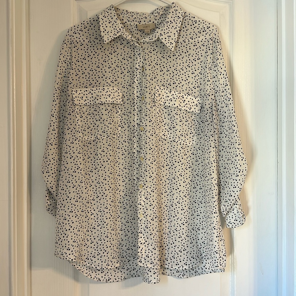 Women’s Button-up Polka Dot Blouse - Size XL